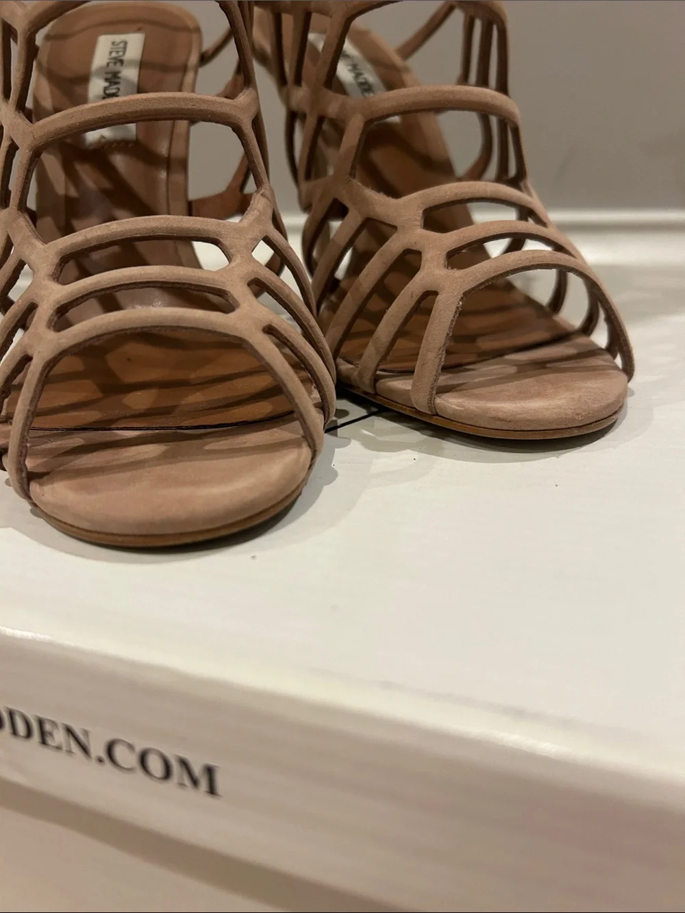 Steve Madden Tan Nubuck Cage Stiletto Sandals SIZE 8